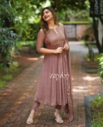 Light Hazelnut Zari Scalloped Kurta - Image 3