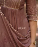 Light Hazelnut Zari Scalloped Kurta - Image 5