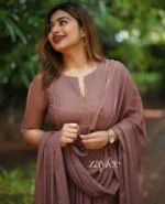 Light Hazelnut Zari Scalloped Kurta - Image 6