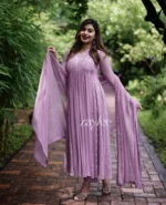 Lavender Side Panelled Embroidered Kurta - Image 2