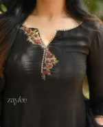 Black Silk Handwork Panel Anarkali - Image 5