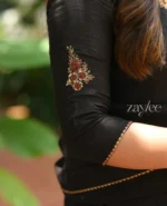 Black Silk Handwork Panel Anarkali - Image 6