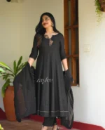 Black Silk Handwork Panel Anarkali - Image 2