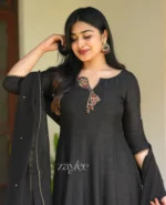 Black Silk Handwork Panel Anarkali - Image 3