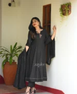 Black Silk Handwork Panel Anarkali