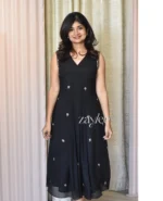 Black Embroidered Box-Pleat Kurta - Image 2