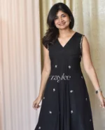 Black Embroidered Box-Pleat Kurta - Image 3