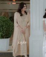 Beige Chikankari Anarkali With Highlights - Image 3