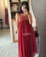 Crimson Red Zari Embellished Gathered kurta - Image 2