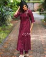 Deep Burgundy Box-Pleat Kurta - Image 3