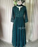 Deep Green Side Panelled Embroidered Kurta - Image 4