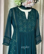 Deep Green Side Panelled Embroidered Kurta - Image 2