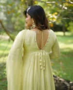 Glistening Yellow Gathered Anarkali - Image 3