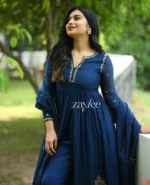 Midnight Blue Chandheri Silk Kurta & Pants - Image 2