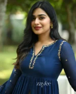 Midnight Blue Chandheri Silk Kurta & Pants - Image 6