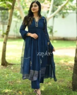 Midnight Blue Chandheri Silk Kurta & Pants