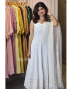 Off White Chikankari Panel Anarkali & Net dupatta - Image 2