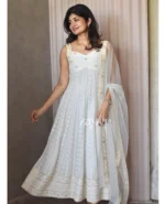 Off White Chikankari Panel Anarkali & Net dupatta - Image 4