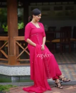 Rani Pink embellished Side Gathered Kurta - Image 5