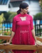 Rani Pink embellished Side Gathered Kurta - Image 4