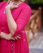 Rani Pink embellished Side Gathered Kurta - Image 3