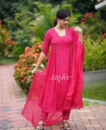 Rani Pink embellished Side Gathered Kurta - Image 2