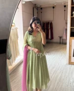 Pista Green Embroidered Kurta - Image 5