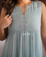 Powder Blue Embellished Organza Kurta - Image 5