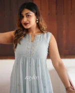Powder Blue Embellished Organza Kurta - Image 4