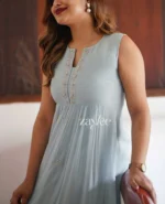 Powder Blue Embellished Organza Kurta - Image 3