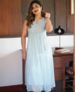 Powder Blue Embellished Organza Kurta - Image 2
