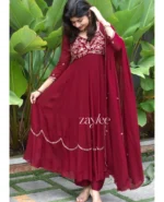 Red Panelled Anarkali - Image 3