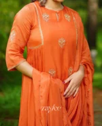 Rust Orange Zari Work Kurta - Image 2