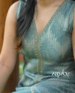Slate Blue Embellished Front Slit Kurta - Image 4