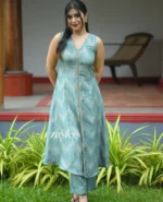 Slate Blue Embellished Front Slit Kurta