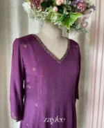 Purple V neck Embellished Kurta - Image 2