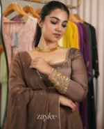 Truffle Brown Panelled Anarkali & Pants - Image 4