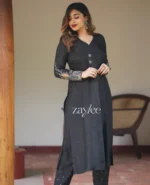 Black Silk Embellished Kurta - Image 5