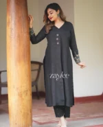 Black Silk Embellished Kurta - Image 3
