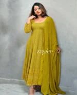 Canary Yellow Chikankari Anarkali - Image 2