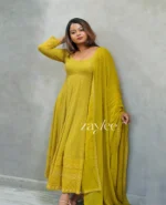 Canary Yellow Chikankari Anarkali - Image 3