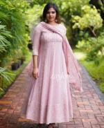 French Rose Chikankari Anarkali - Image 3