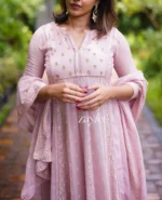 French Rose Chikankari Anarkali - Image 4