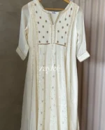 Off White Embellished Chikankari Anarkali - Image 3