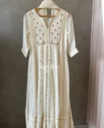 Off White Embellished Chikankari Anarkali - Image 2