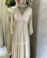 Off White Chikankari V Neck Anarkali - Image 2