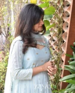 Powder Blue Chikankari Panel Anarkali & Net dupatta - Image 3