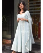 Powder Blue Chikankari Panel Anarkali & Net dupatta - Image 5