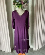 Purple V neck Embellished Kurta