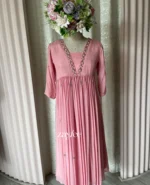Pink Gathered Embellished Kurta